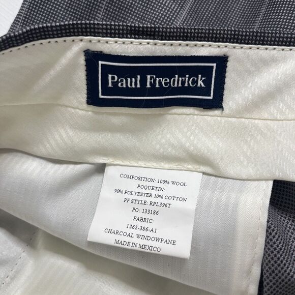 NWT Paul Fredrick Charcoal 100% Wool Pleated Dress Suit Pants; Sz 46R Check - Picture 4 of 5